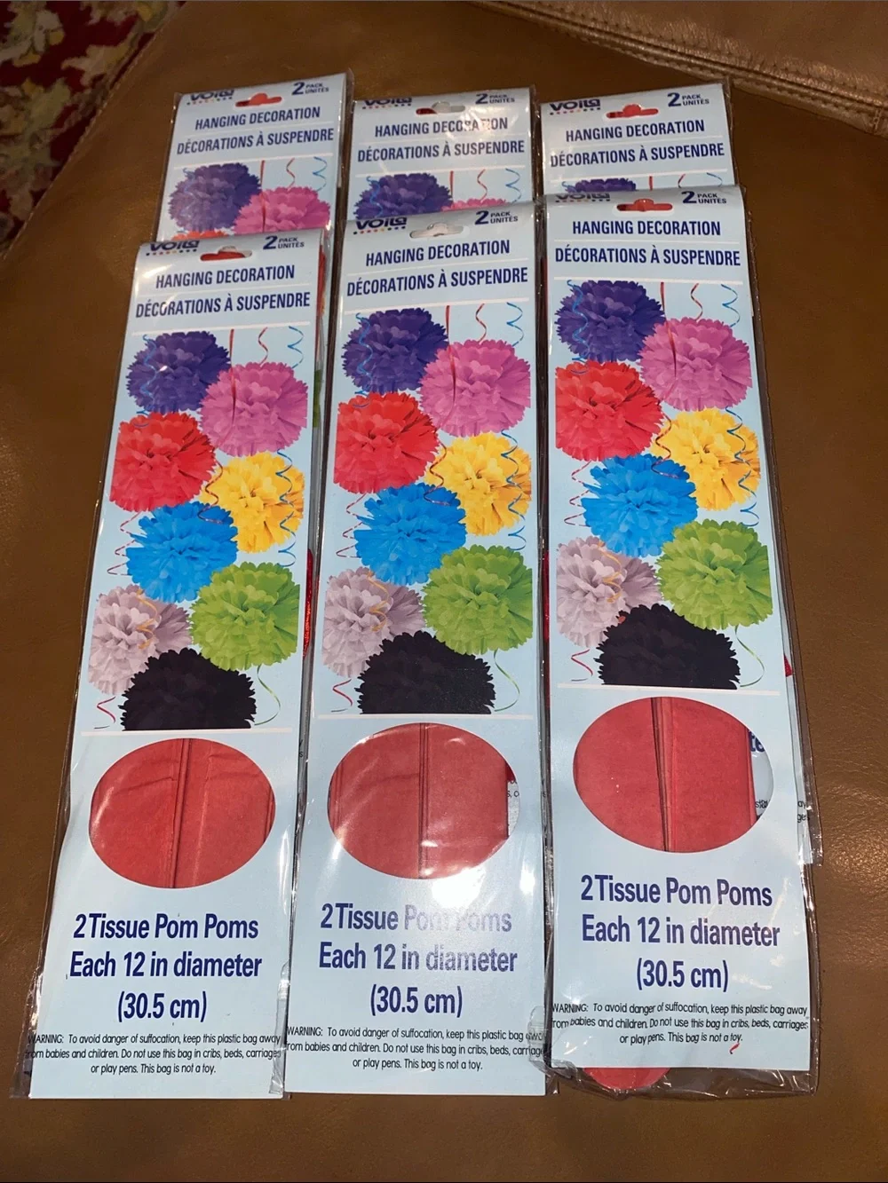 Red Tissue Pom Poms 12 inch Diameter Lot of 6 packs of 2 Pom Poms New